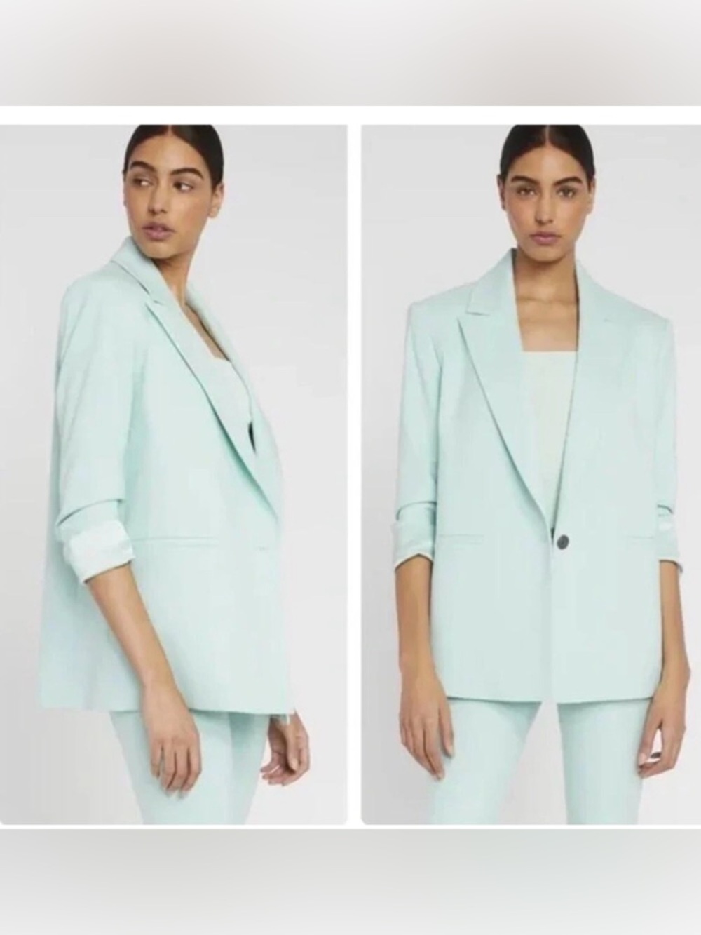 Alice + Olivia Mint Green Women's Oversized Blazer Jacket with rushed sleeves XS - Picture 2 of 12